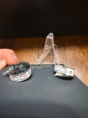 NEW Coach Signature Enamel Huggie Pink White Kissing C Earrings